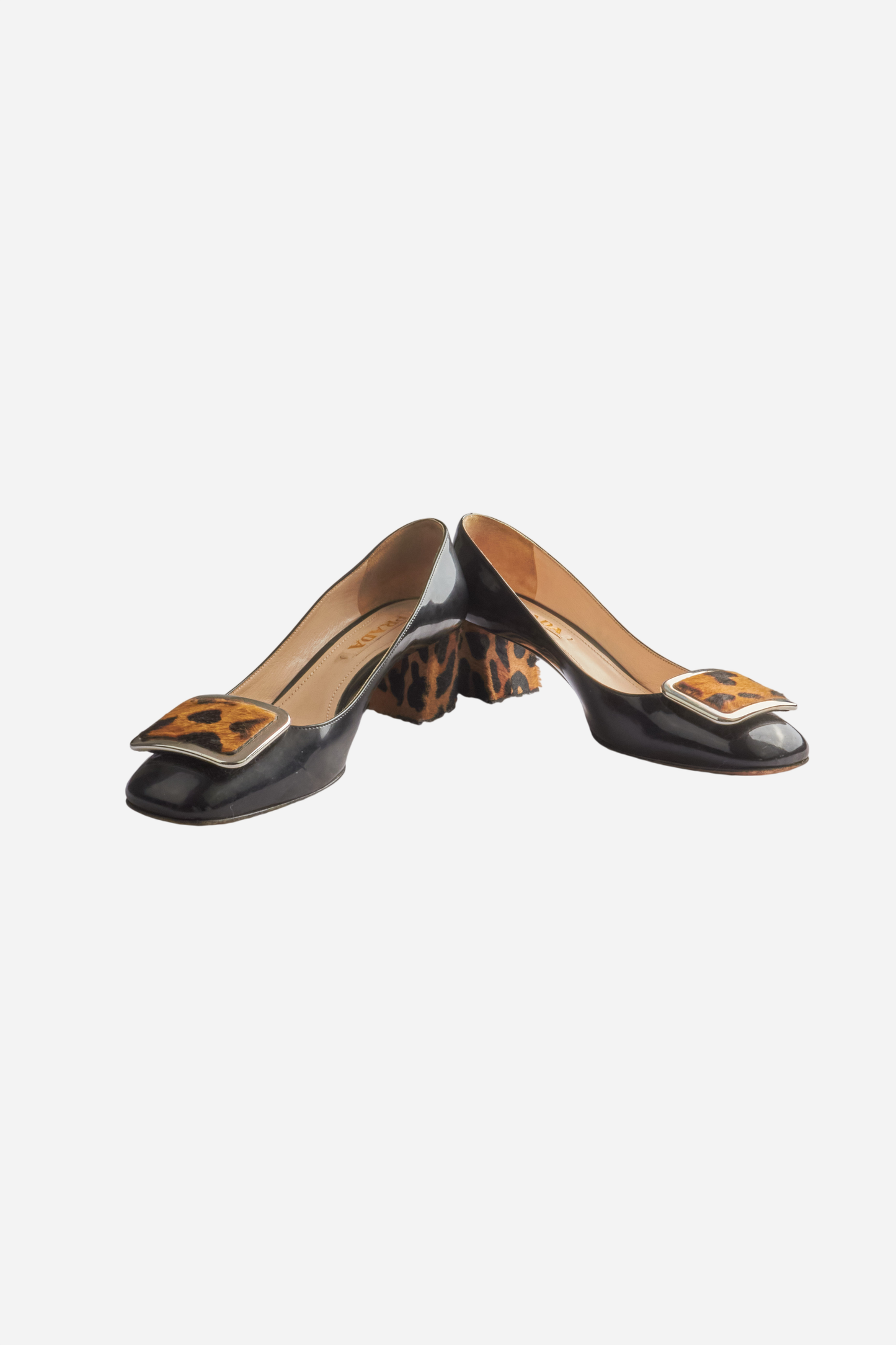 Prada Black Patent Leather Leopard Print Heels