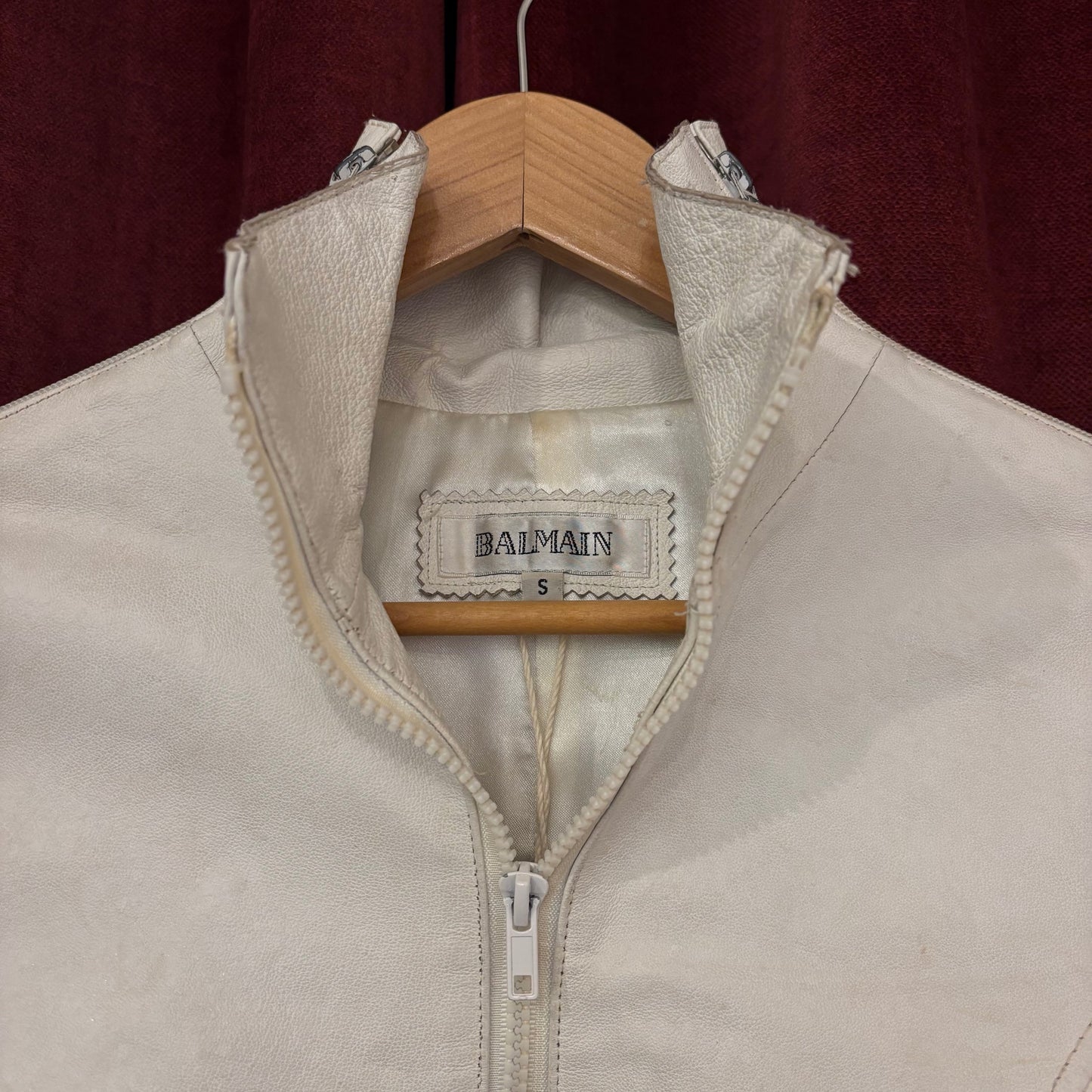 Balmain white leather jacket