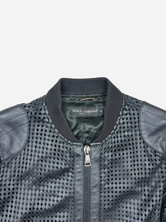 Dolce & Gabbana Black Leather Perforated Jacket