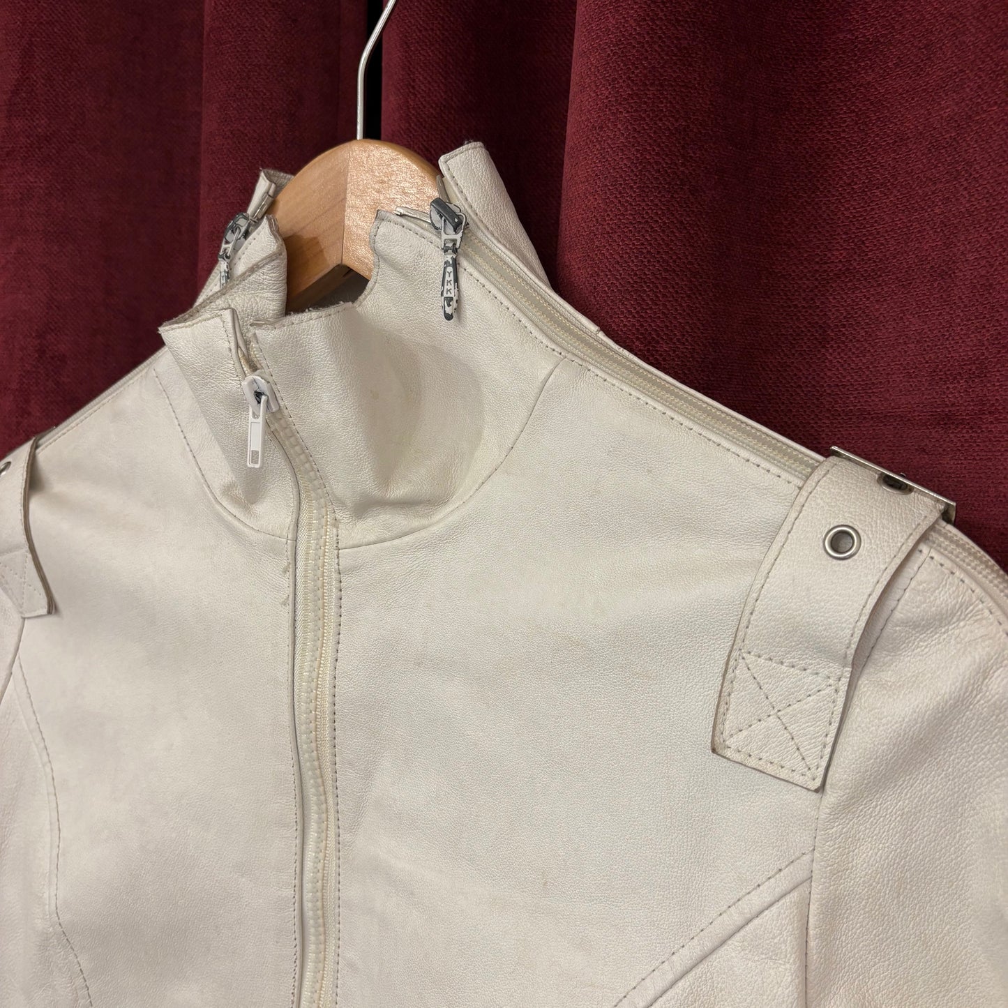 Balmain white leather jacket