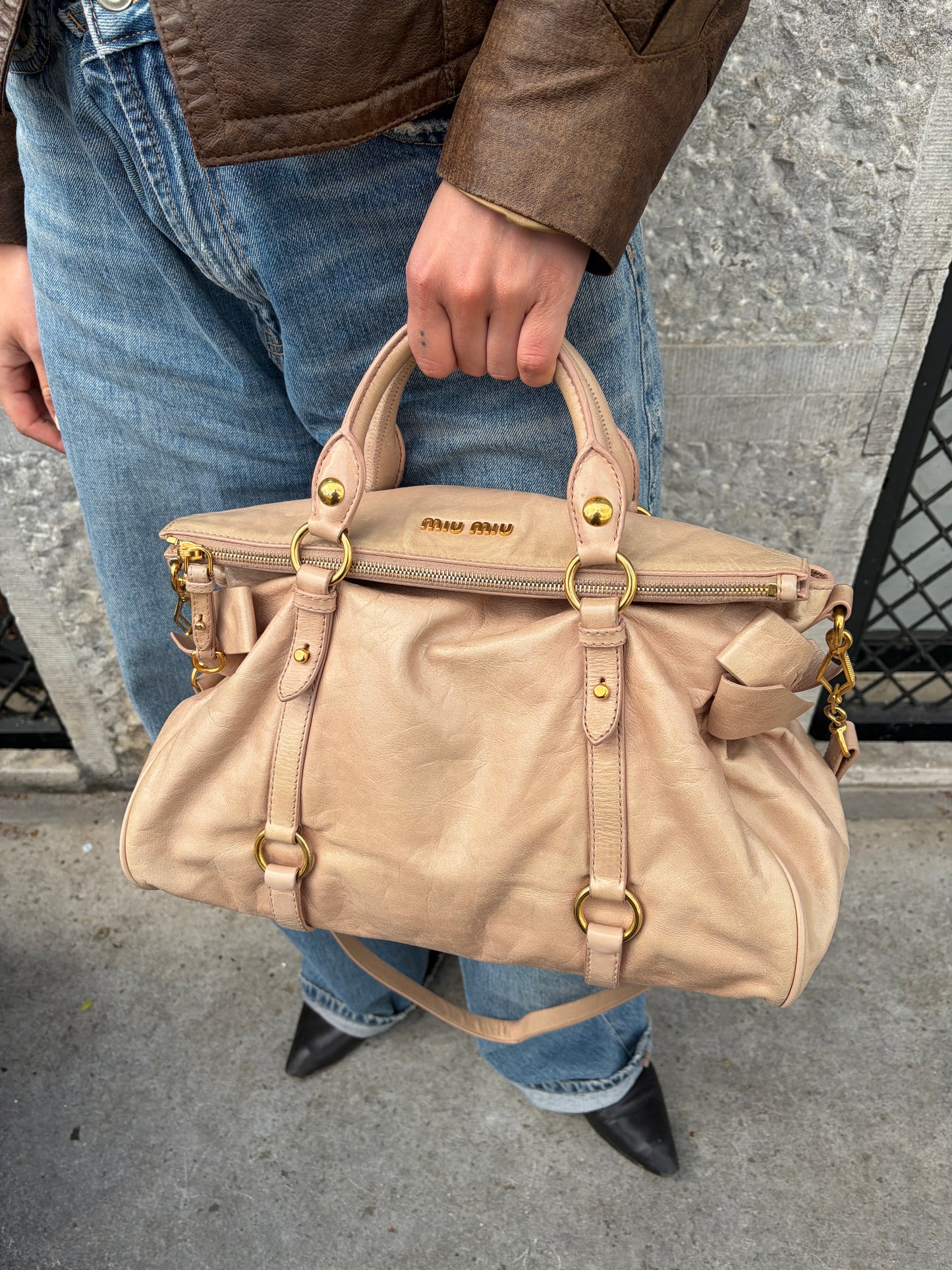 Miu Miu Beige Leather Bow Bag