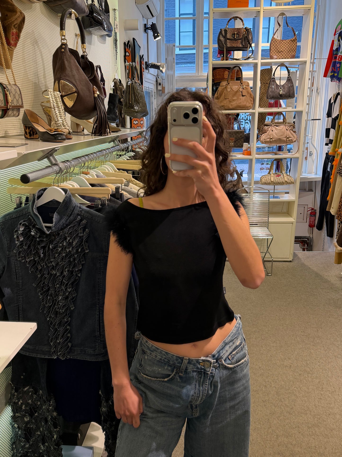 Moschino Black Faux Fur Top