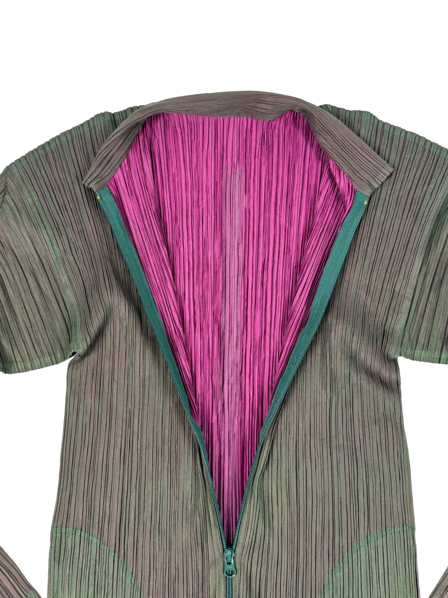 Green/Pink Pleated Zip-Up