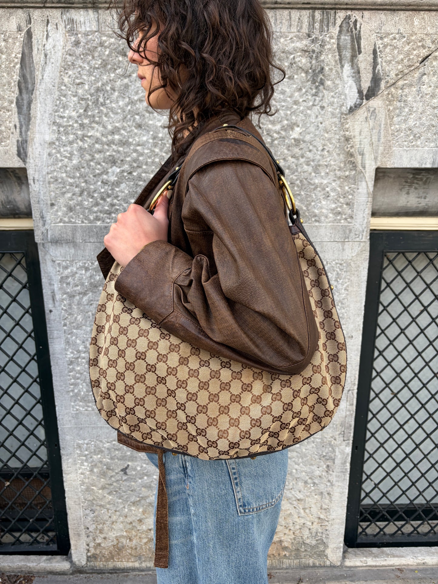 Gucci Beige Monogram Hobo Bag