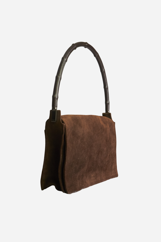 Gucci Brown Suede Bamboo Handle Bag