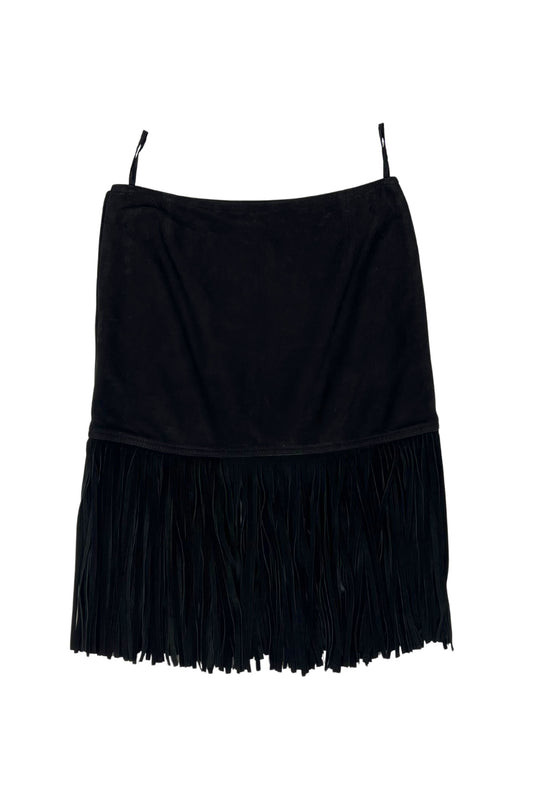 Rive Gauche Black Suede Fringe Skirt