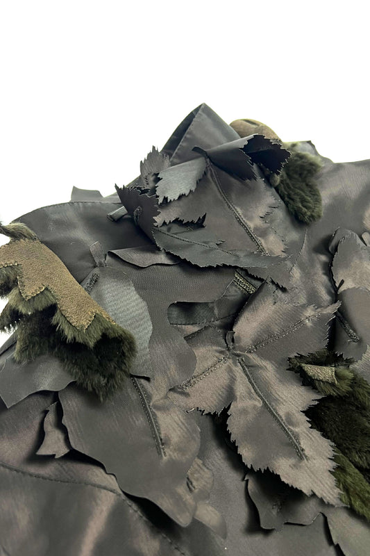 Brown Satin Jacket with Mink Leaf Detailing