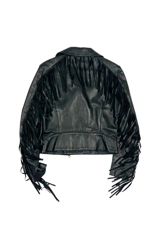 Black Leather Fringe Jacket