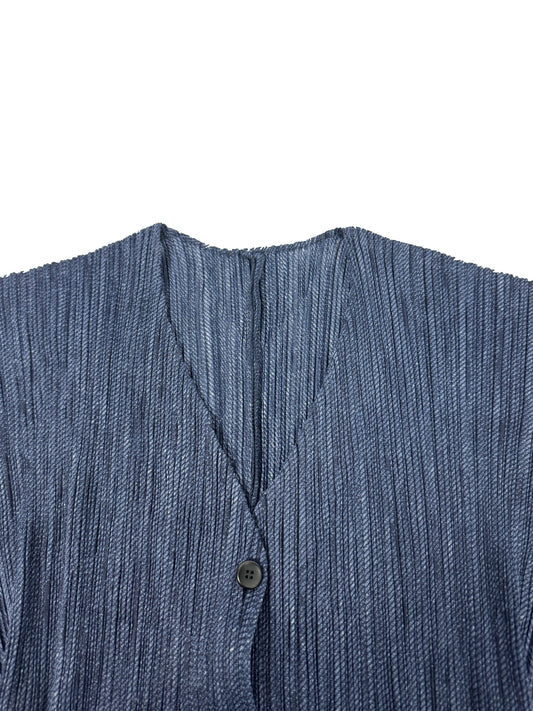 Denim Print Pleated Cardigan