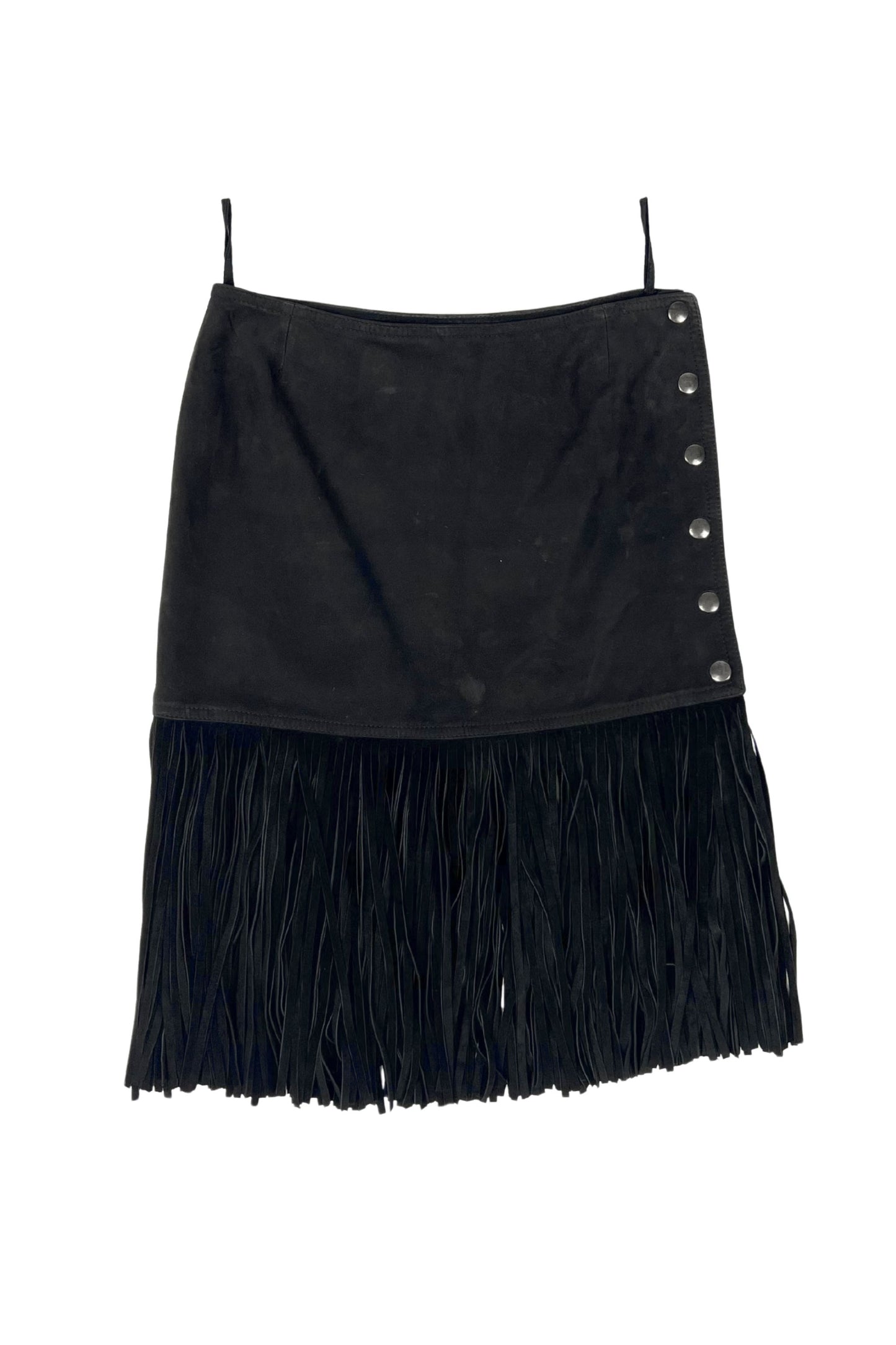 Rive Gauche Black Suede Fringe Skirt