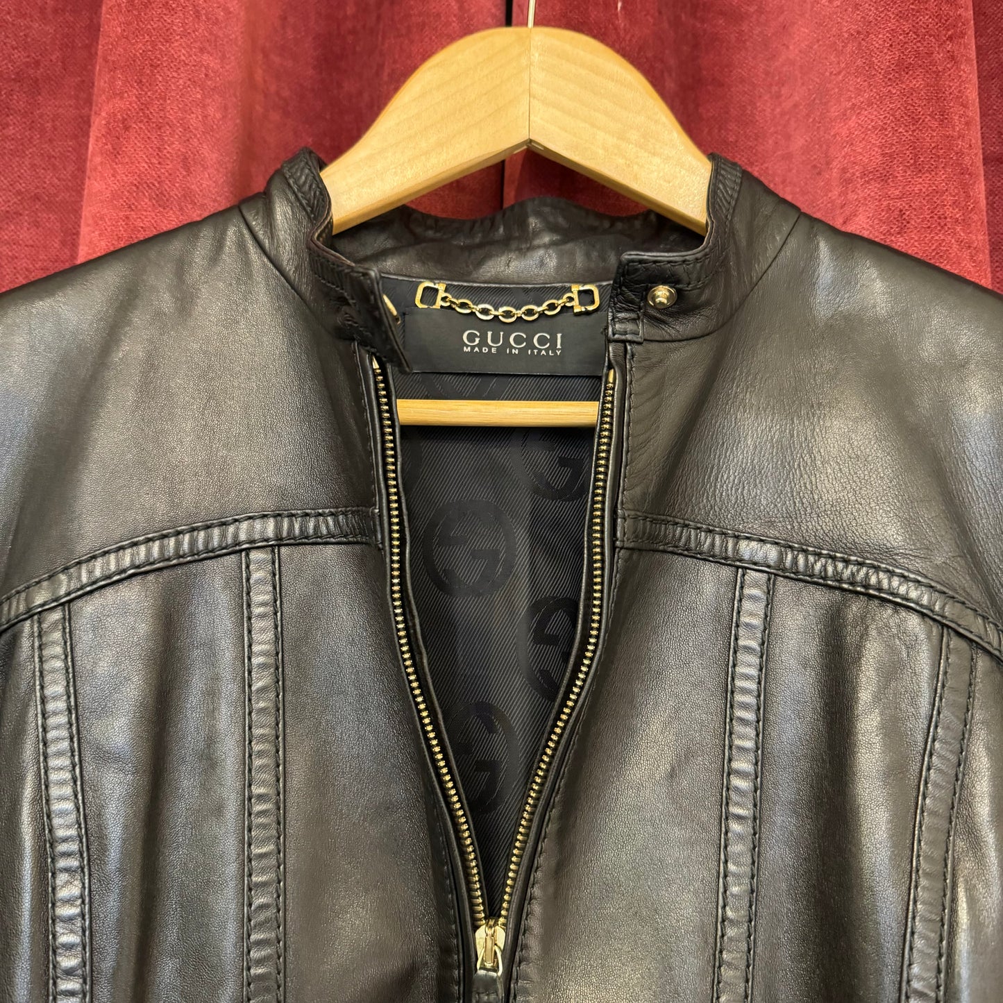 Gucci leather buckle jacket