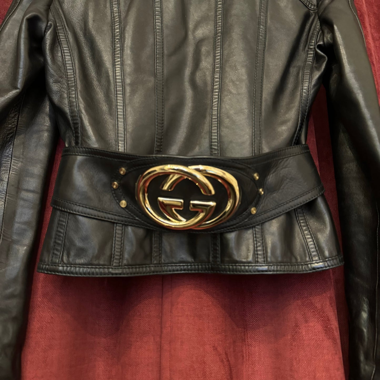 Gucci leather buckle jacket
