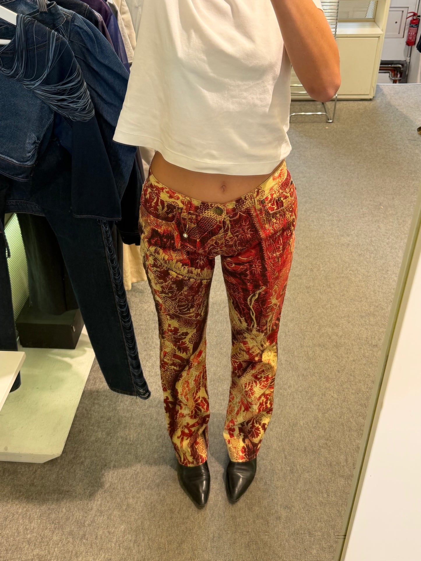 Roberto Cavalli Red Printed Pants