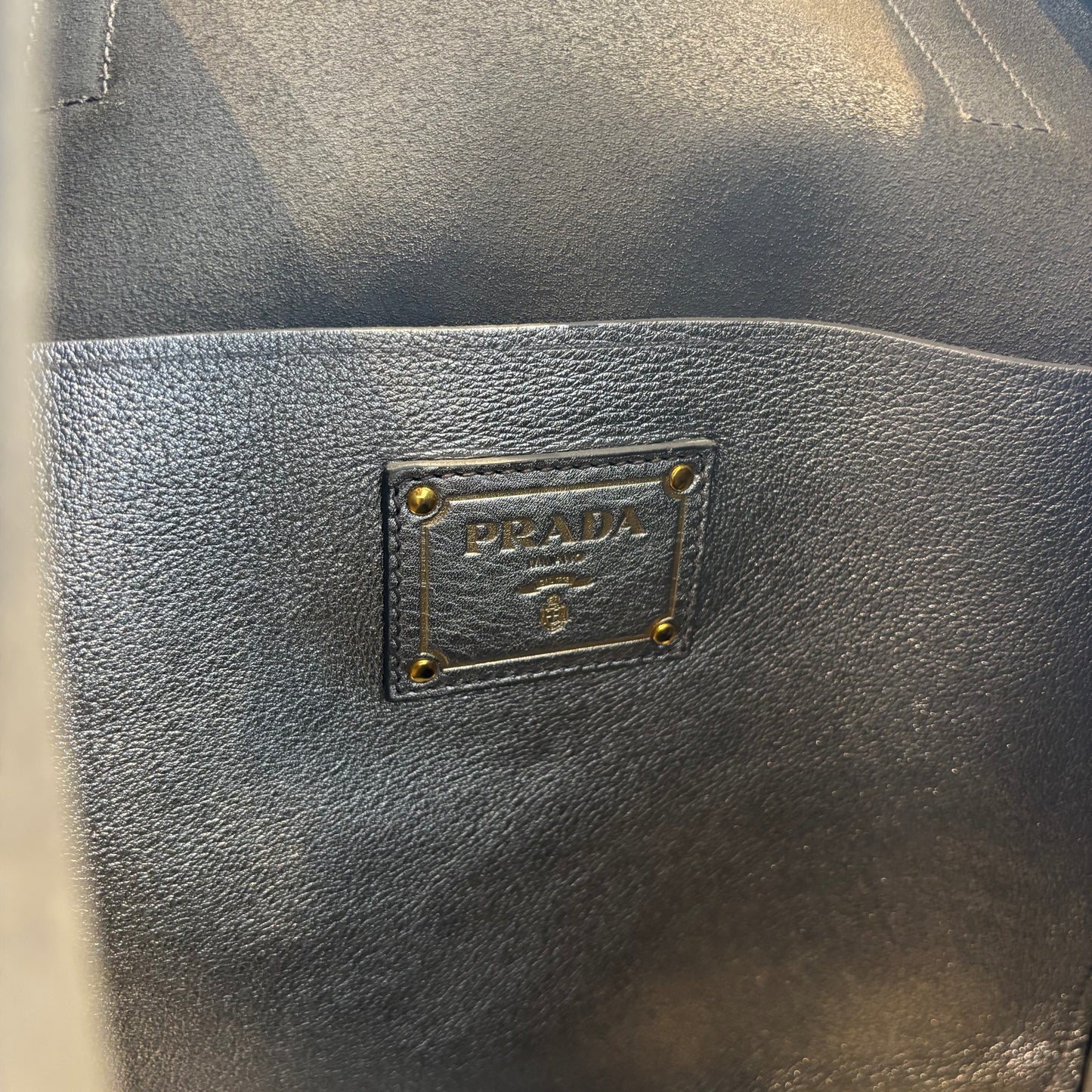 Prada leather silver tote bag