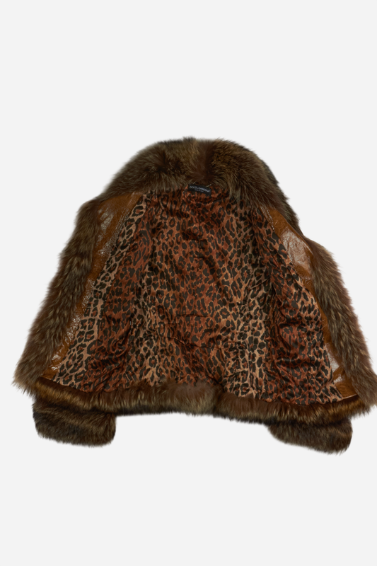 Dolce & Gabbana Brown Fur Leather Jacket