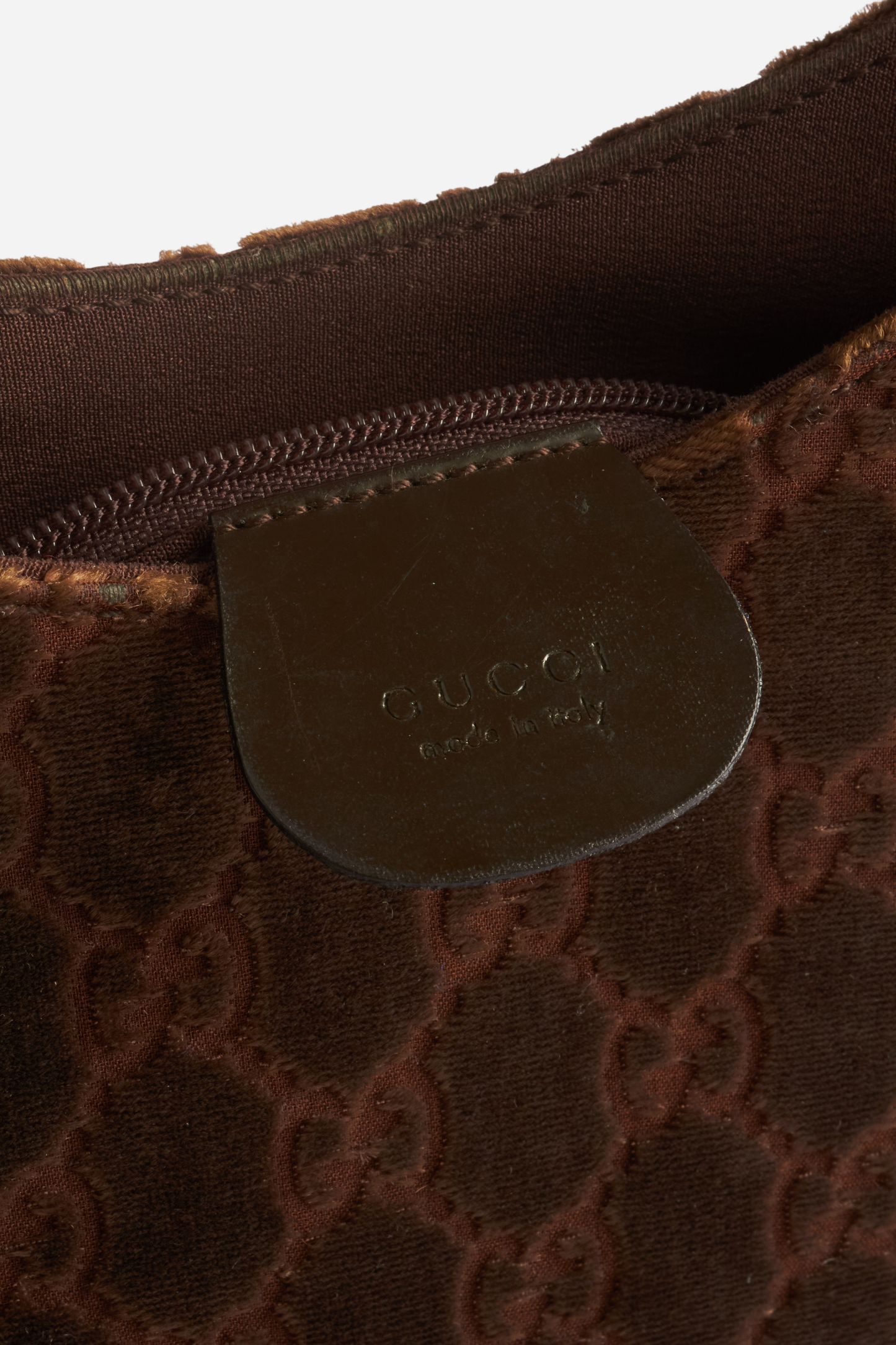 Gucci 1997 Tom Ford Brown Velvet Monogram Bag