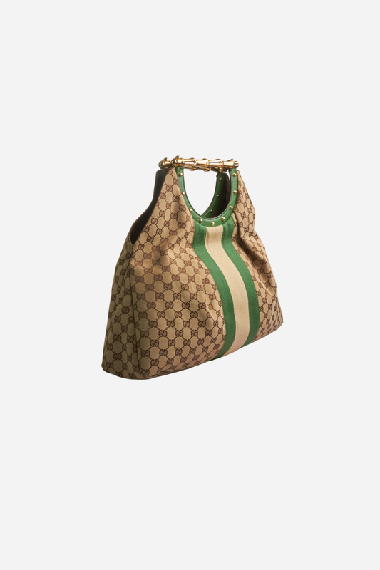Gucci Beige Monogram Gold Bamboo Bag