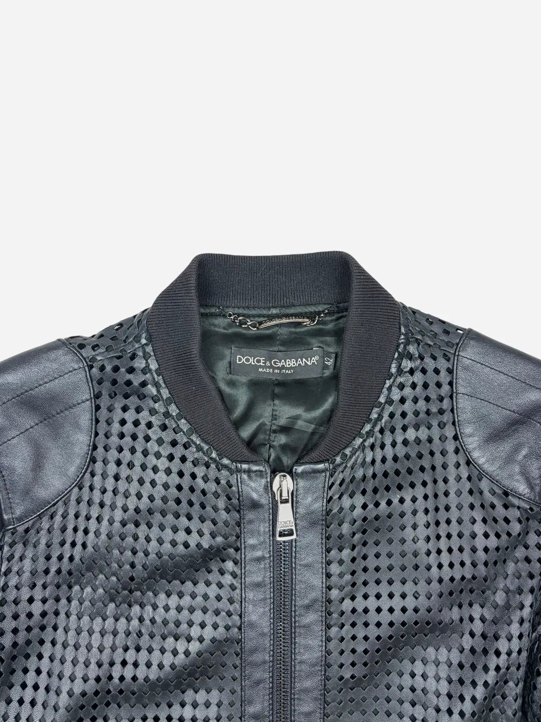 Dolce & Gabbana Black Leather Perforated Jacket