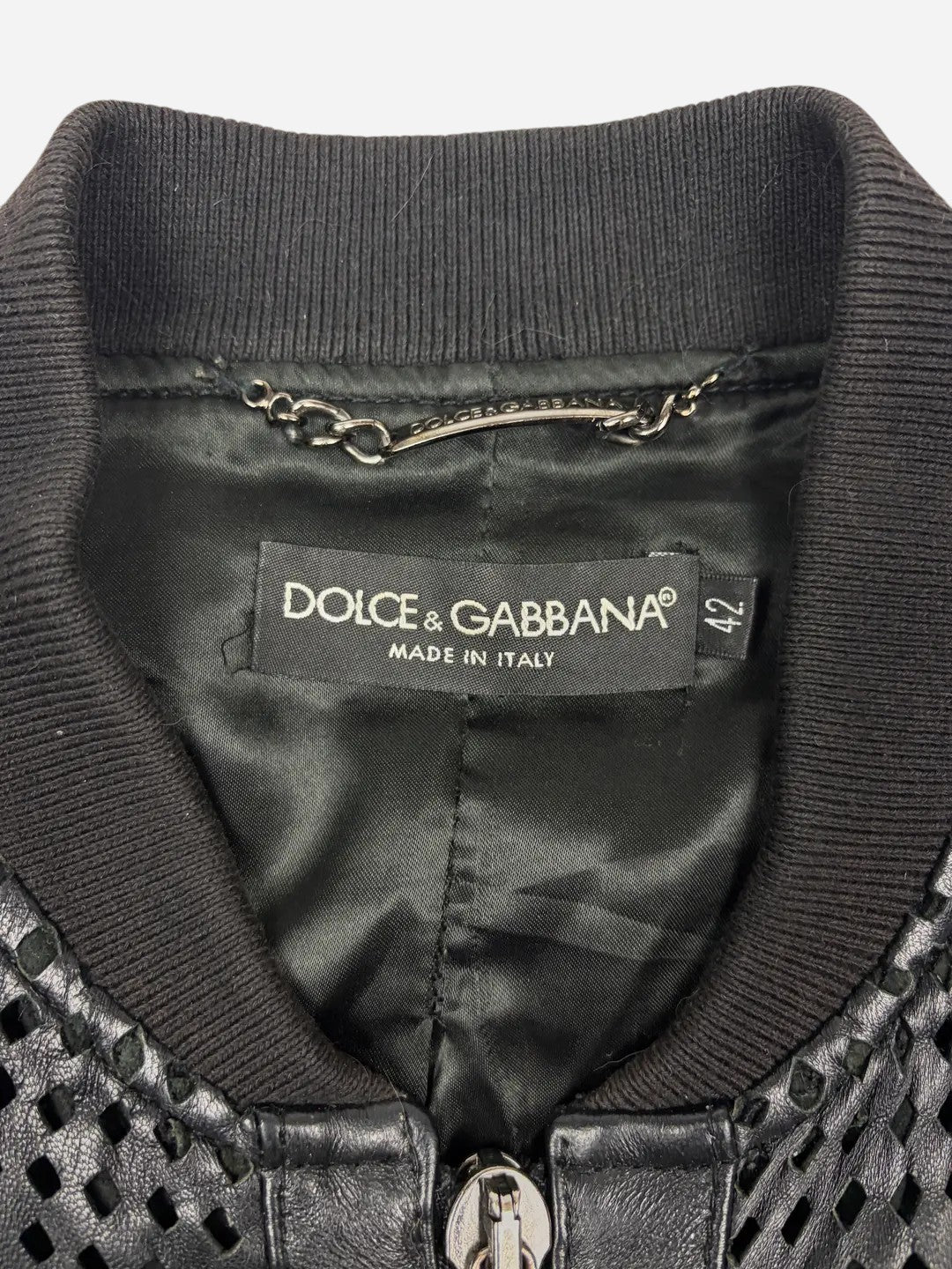 Dolce & Gabbana Black Leather Perforated Jacket