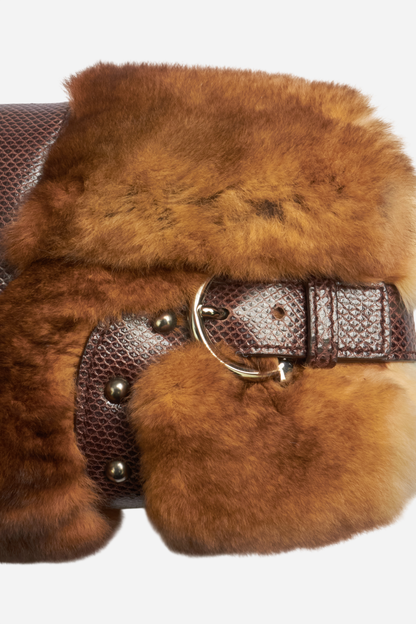 Ferragamo Rabbit Fur Lizard Leather Clutch