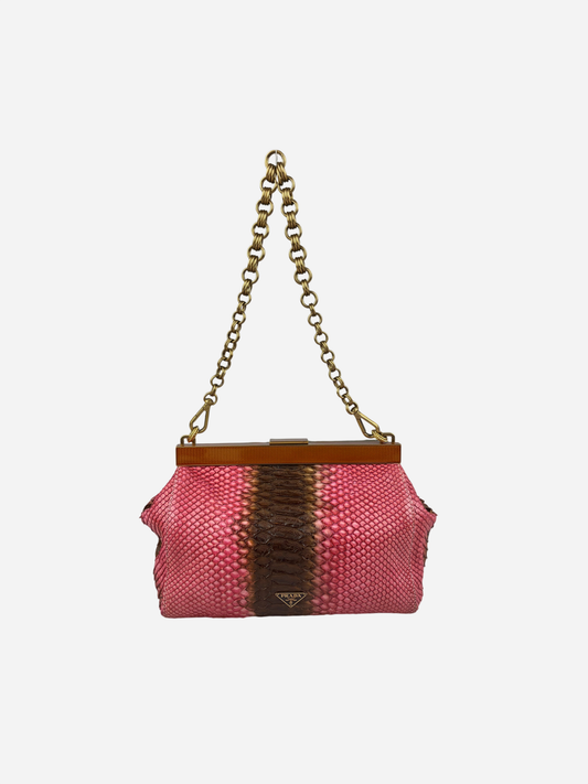 Prada 2004 Pink Brown Python Leather Bag