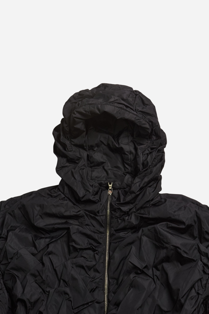 Prada Black Nylon Crinkled Hooded Jacket