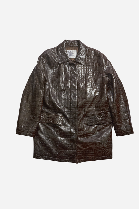 Burberrys Brown Leather Crocodile Coat