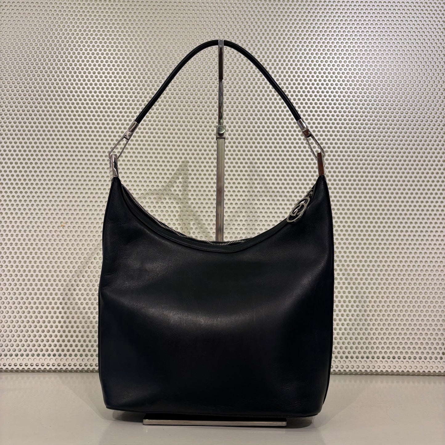 Gucci black leather hobo bag