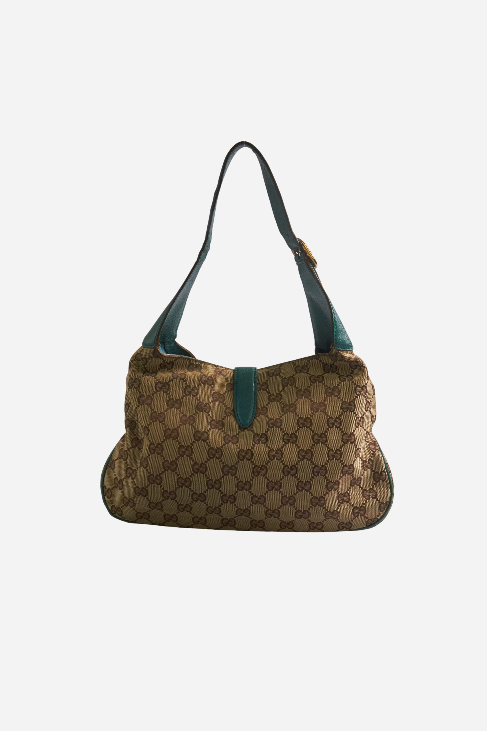 Gucci Beige Monogram Turquoise Leather Bag