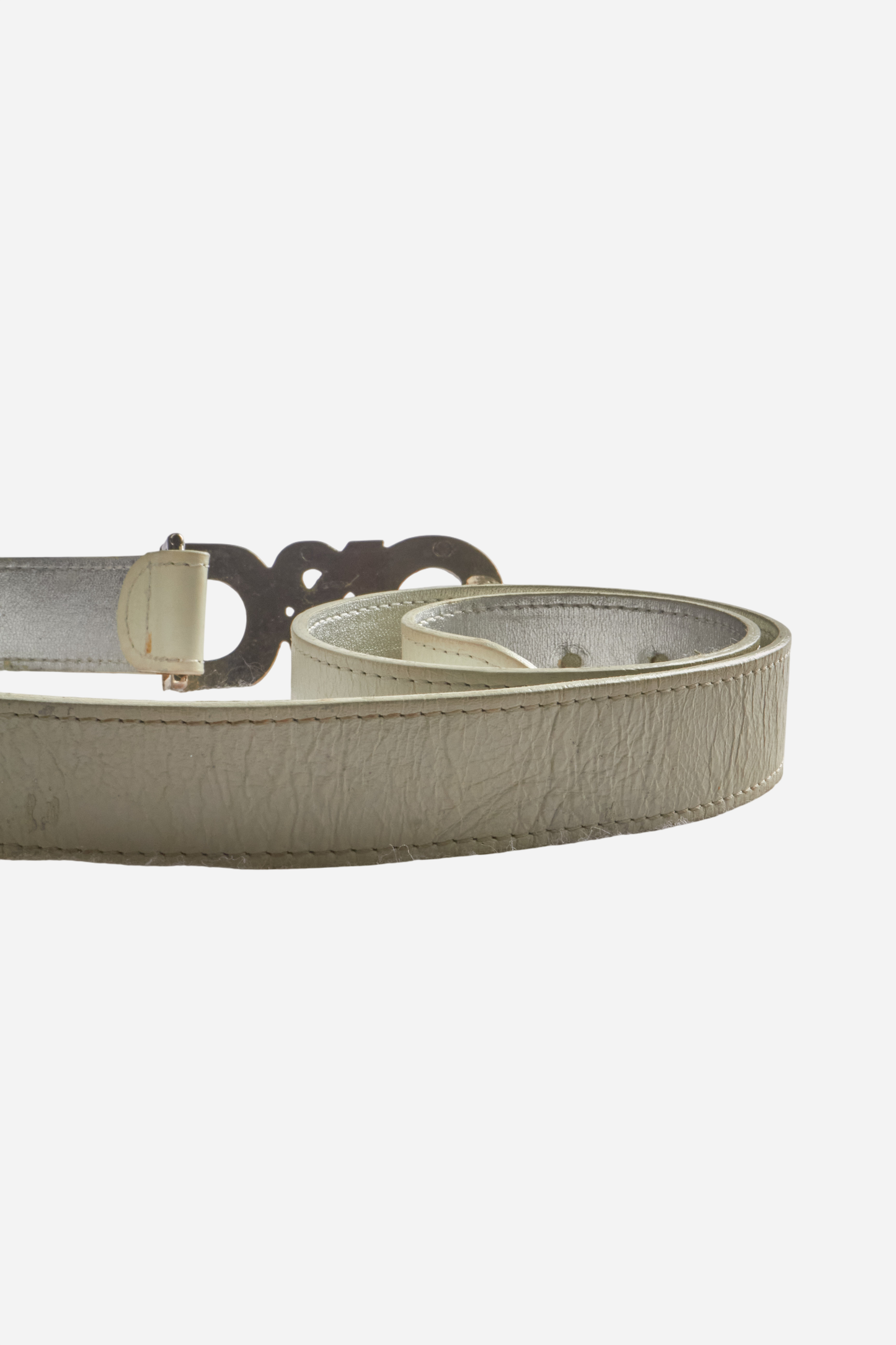 Dolce & Gabbana White Leather Gold Glitter Belt