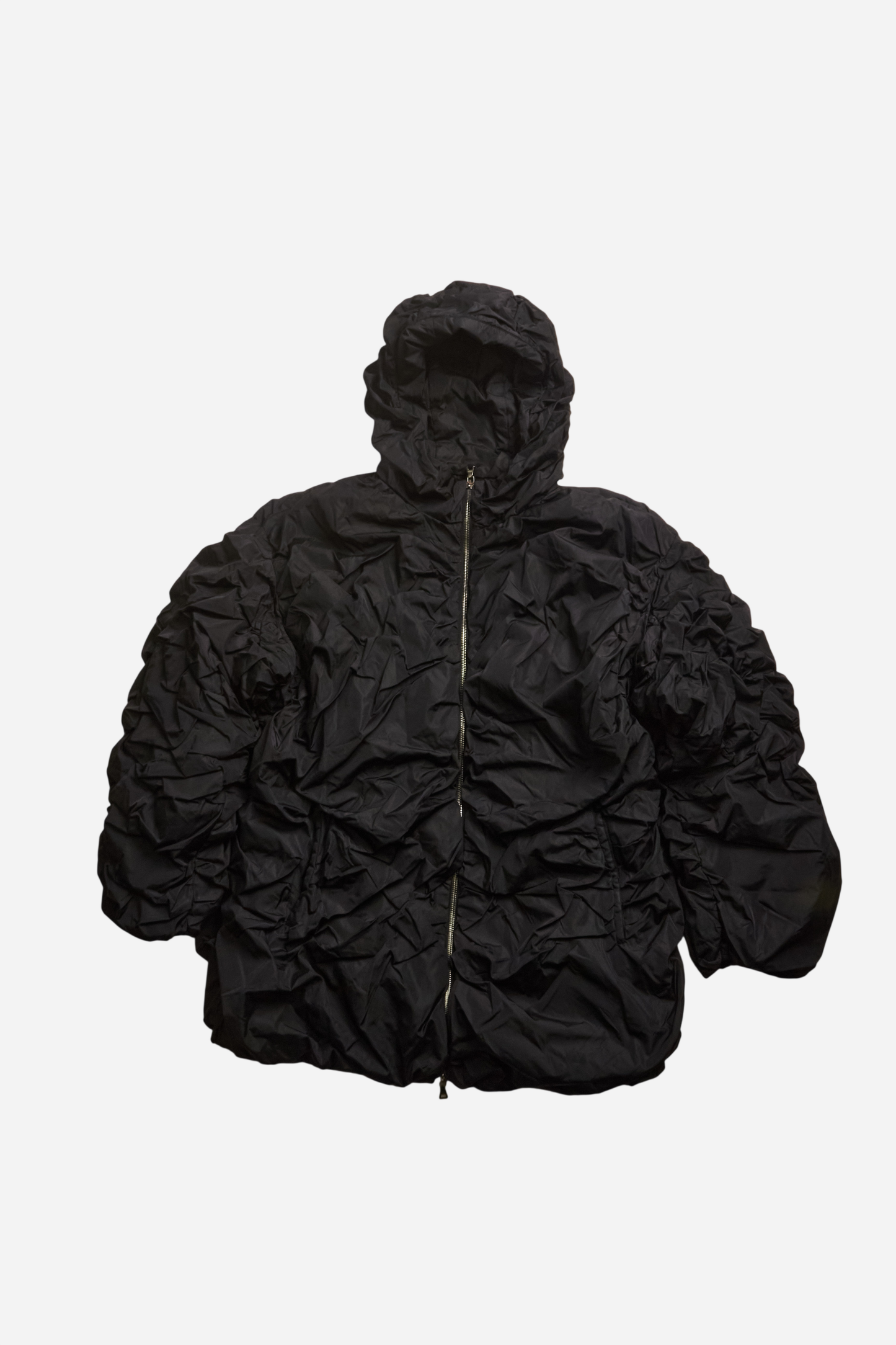 Prada Black Nylon Crinkled Hooded Jacket