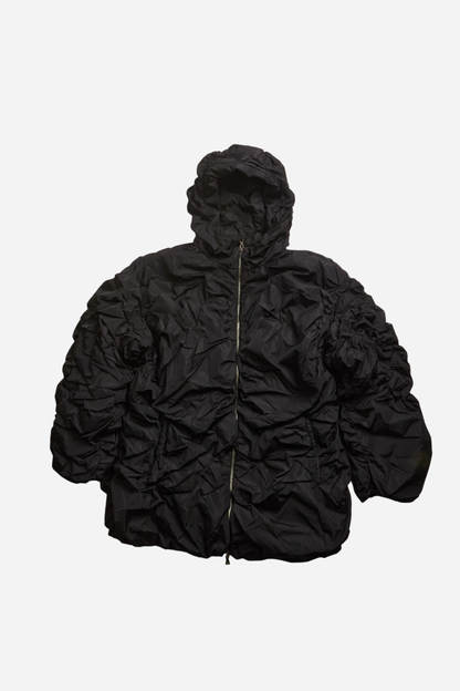 Prada Black Nylon Crinkled Hooded Jacket