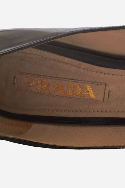 Prada Black Patent Leather Leopard Print Heels