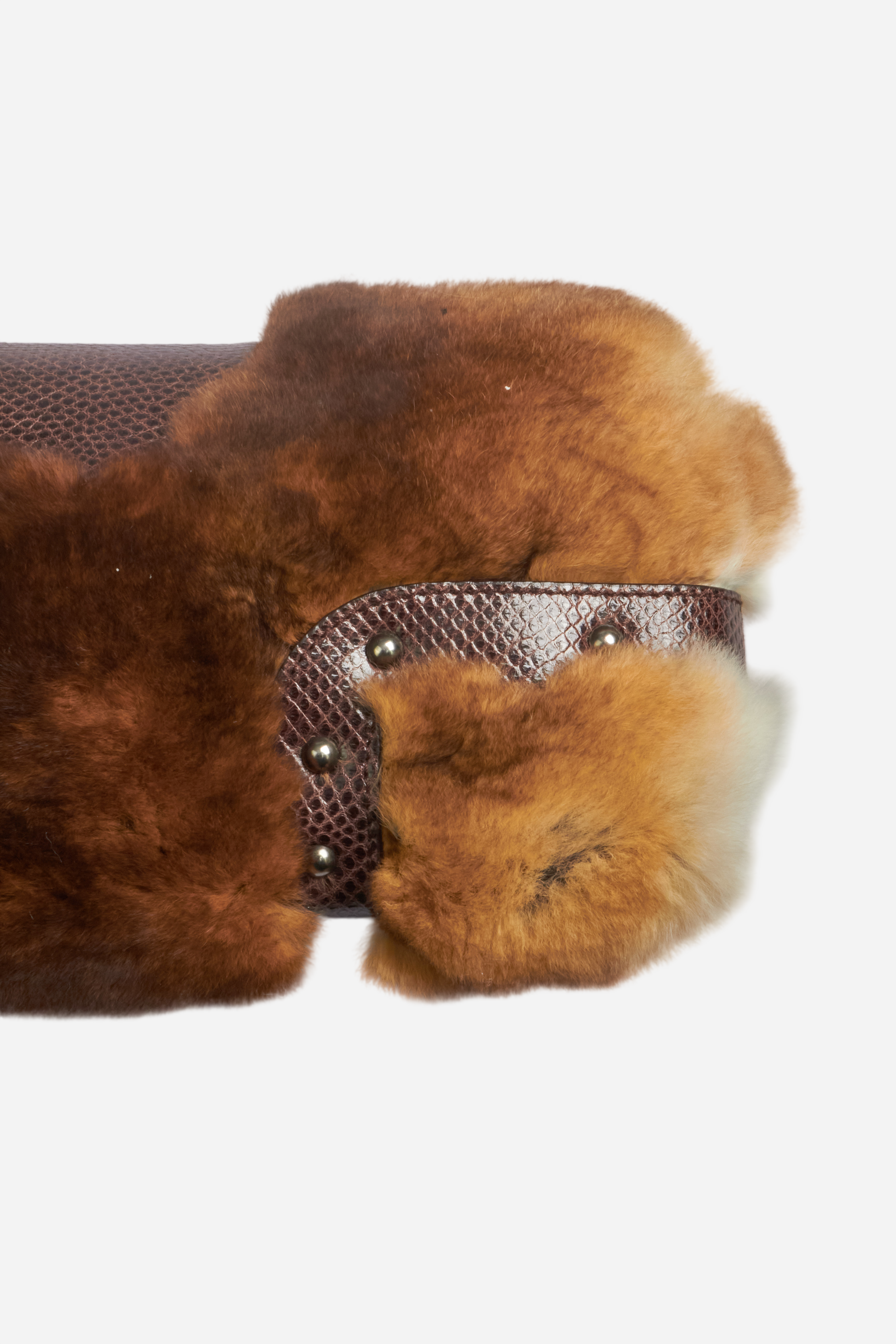 Ferragamo Rabbit Fur Lizard Leather Clutch