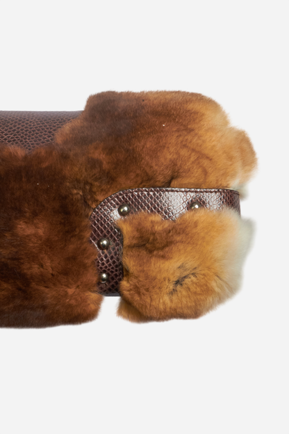 Ferragamo Rabbit Fur Lizard Leather Clutch