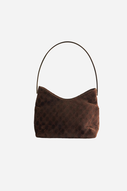 Gucci 1997 Tom Ford Brown Velvet Monogram Bag