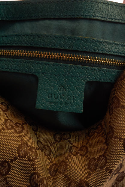 Gucci Beige Monogram Turquoise Leather Bag