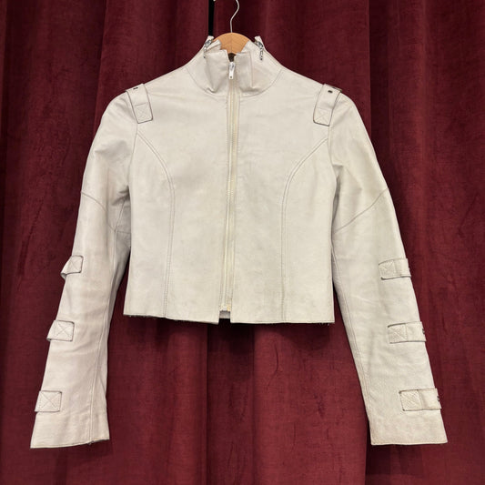 Balmain white leather jacket