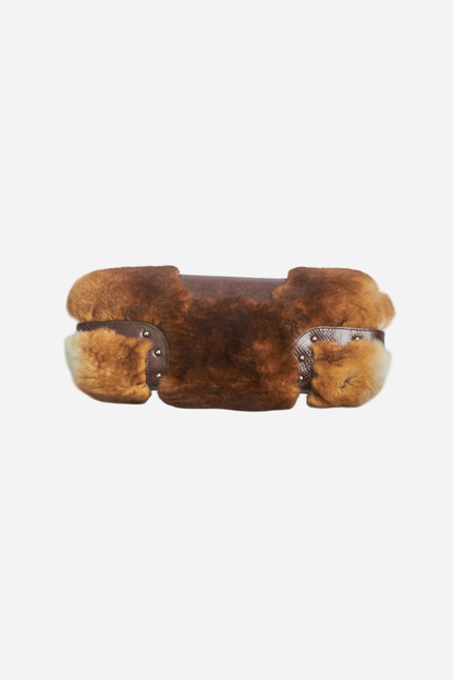 Ferragamo Rabbit Fur Lizard Leather Clutch