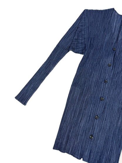 Denim Print Pleated Cardigan