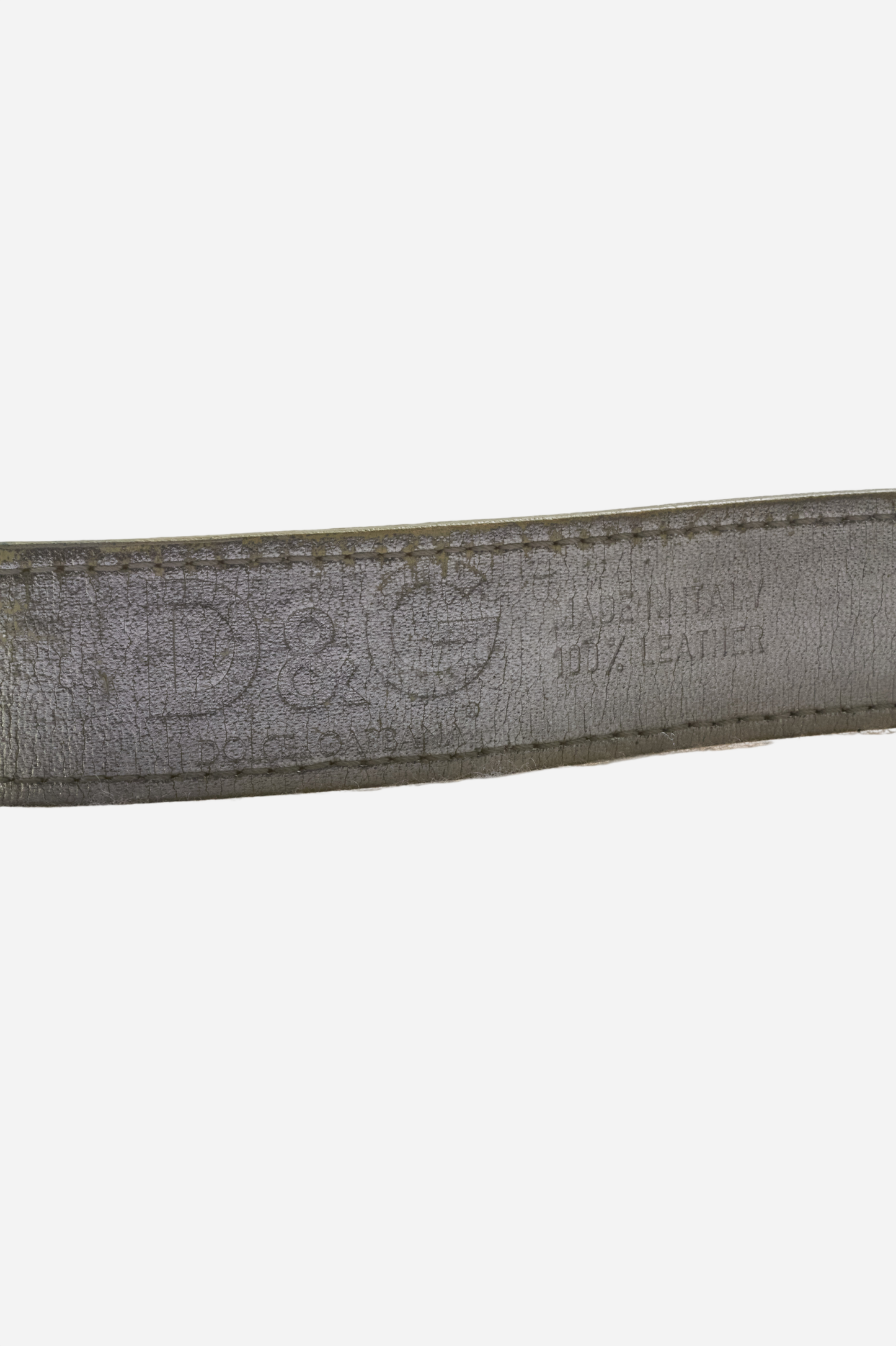 Dolce & Gabbana White Leather Gold Glitter Belt