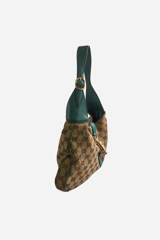 Gucci Beige Monogram Turquoise Leather Bag