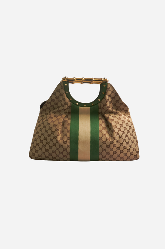 Gucci Beige Monogram Gold Bamboo Bag