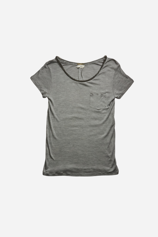 Saint Laurent Paris Grey Metal Details Tee