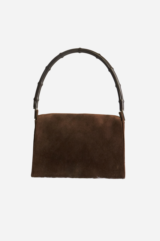 Gucci Brown Suede Bamboo Handle Bag