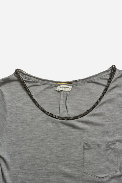 Saint Laurent Paris Grey Metal Details Tee