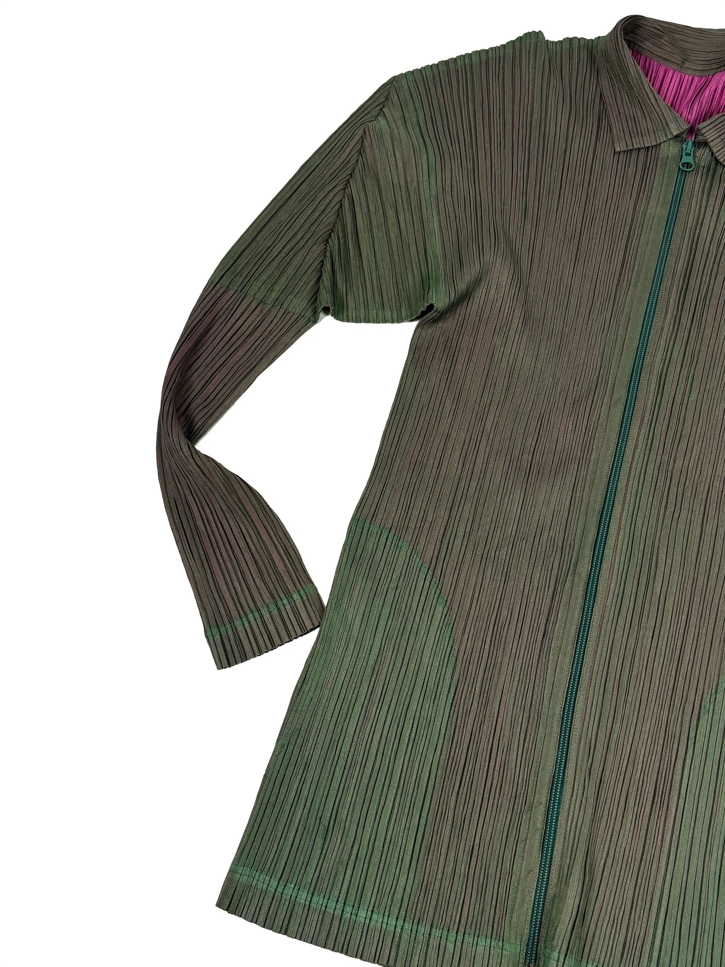 Green/Pink Pleated Zip-Up