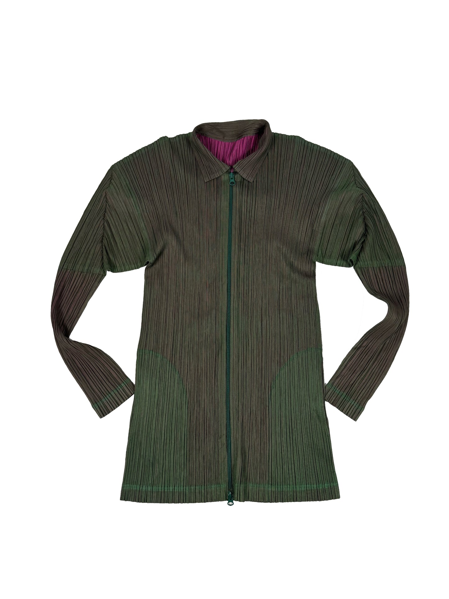 Green/Pink Pleated Zip-Up