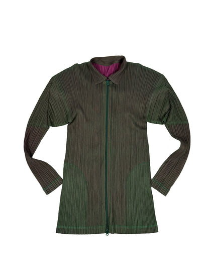 Green/Pink Pleated Zip-Up