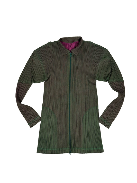 Green/Pink Pleated Zip-Up